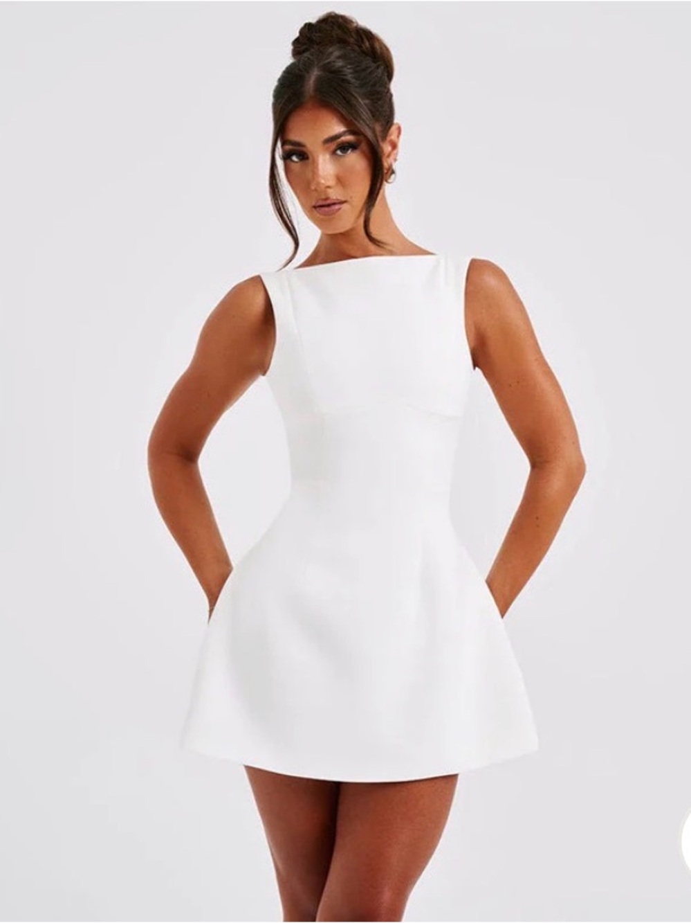 Sleeveless White Mini Fit-and-Flare Dress